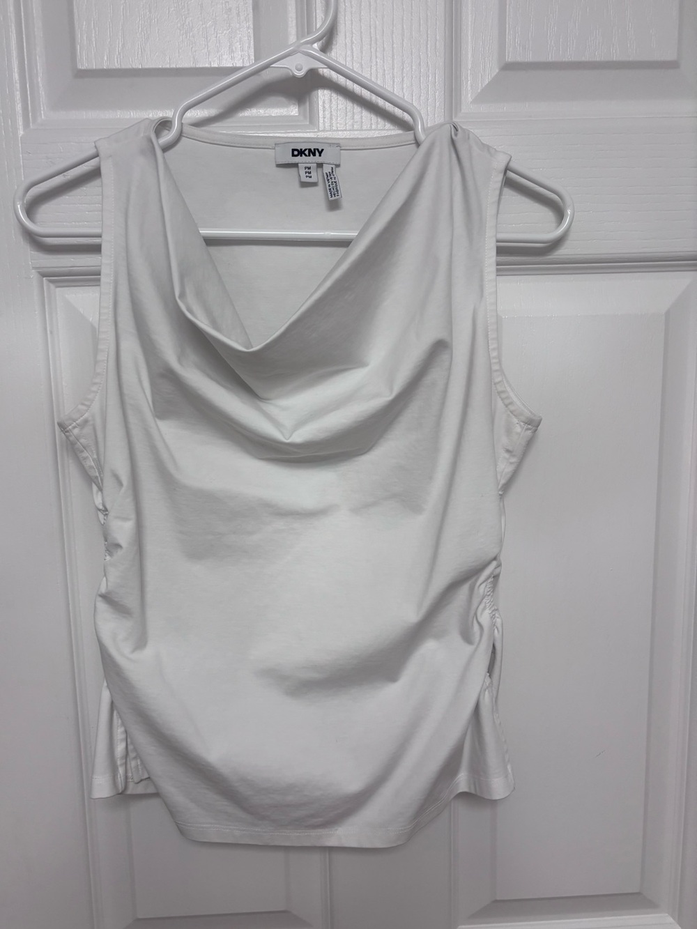 DKNY White Cowl Neck Sleeveless Top